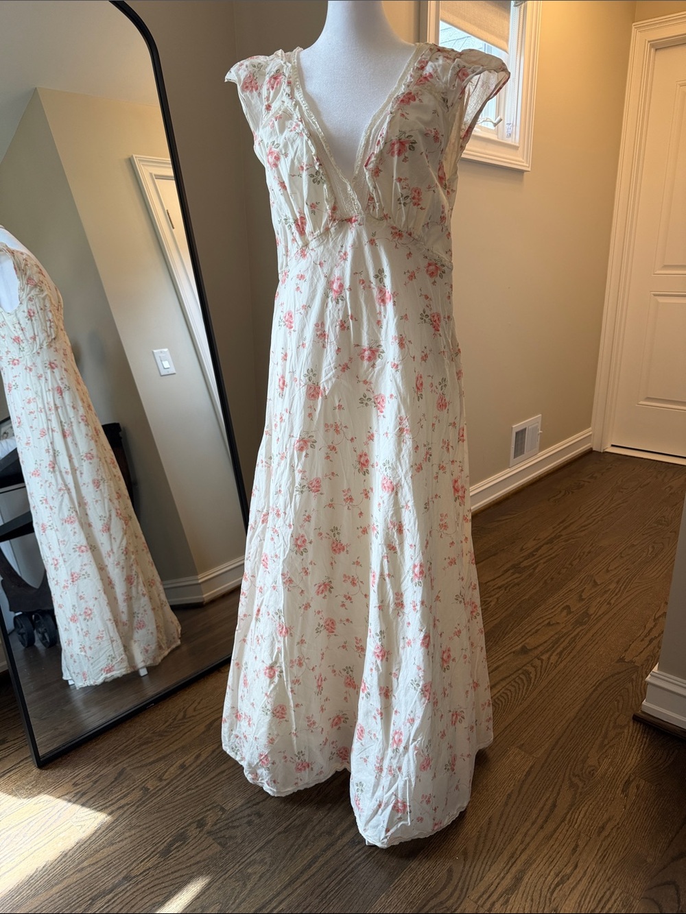 Ralph Lauren Cream Maxi Dress with Pink Floral Print
